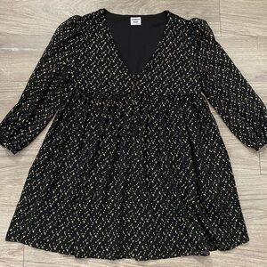 Sunday Best Black Mini Dress with Gold Dot Print